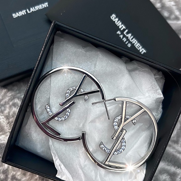 Authentic YSL Saint Laurent Monogram-Hoop Logo Earring Set - Picture 10 of 17